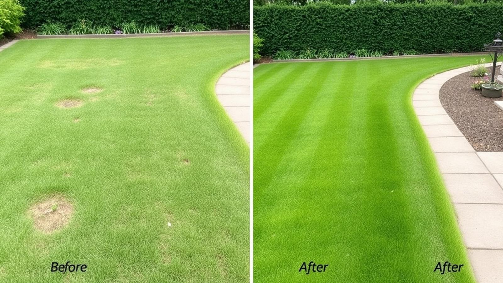 A well-maintained lawn next to a homeowner mowing their own yard