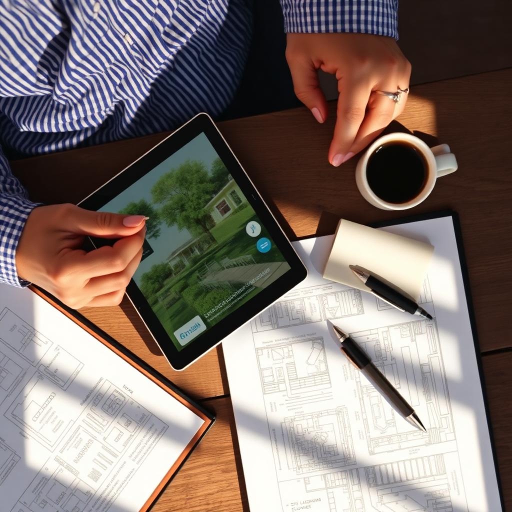 A landscaping business owner planning marketing on a tablet